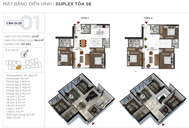 Bảng giá căn Duplex tiến độ xây dựng dự án chung cư Sunshine City Ciputra Hà Nội