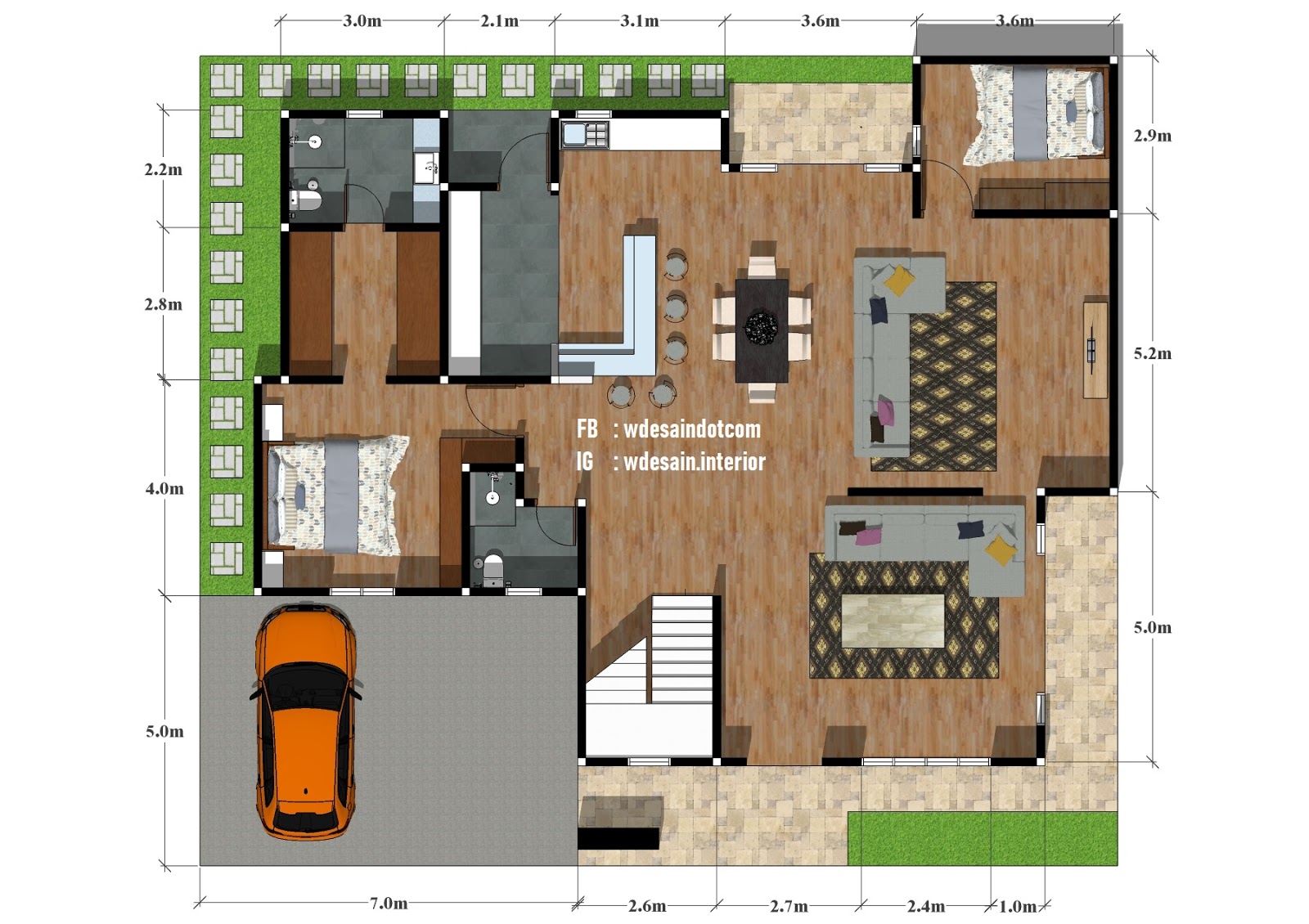 34 Desain rumah mewah 1 lantai 5 kamar tidur