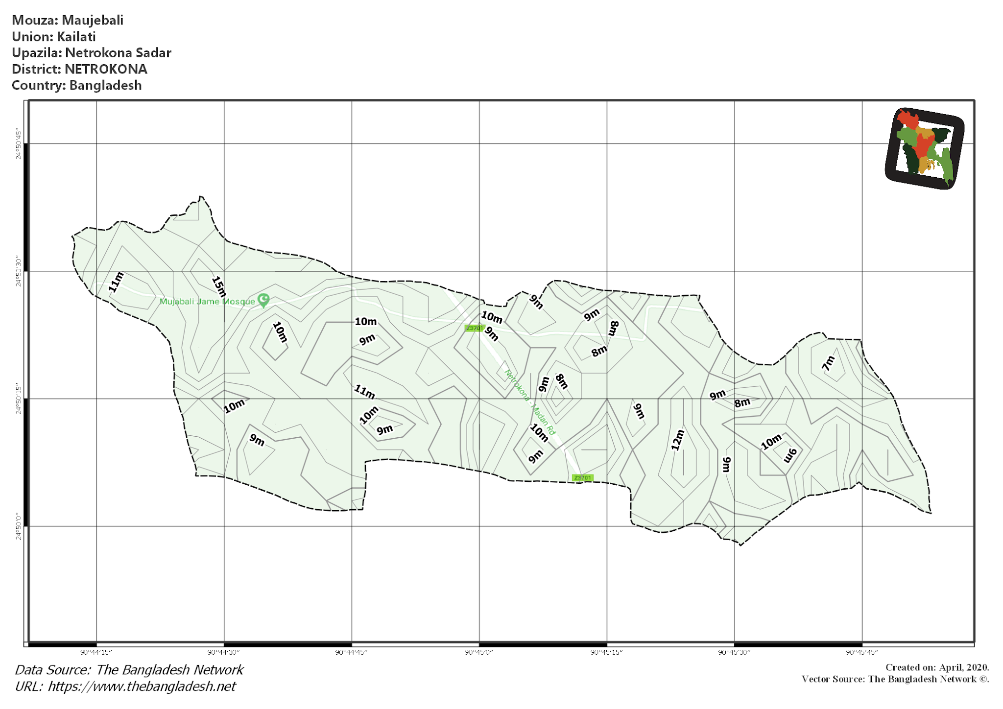 Map of Maujebali Mouza of Netrokona Sadar Upazila, NETROKONA, Bangladesh.
