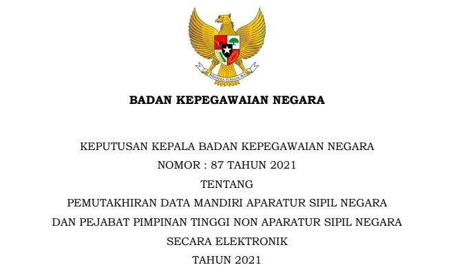 Kepka Bkn Nomor 87 Tahun 2021 Tentang Pemutakhiran Data Mandiri Asn Dan Ppt Non Pns Tahun 2021 Salam Edukasi