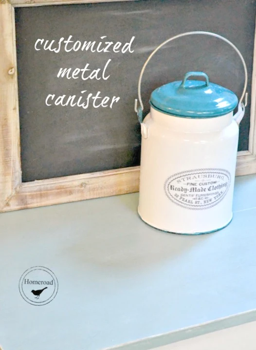 metal canister with decal and chalkboard