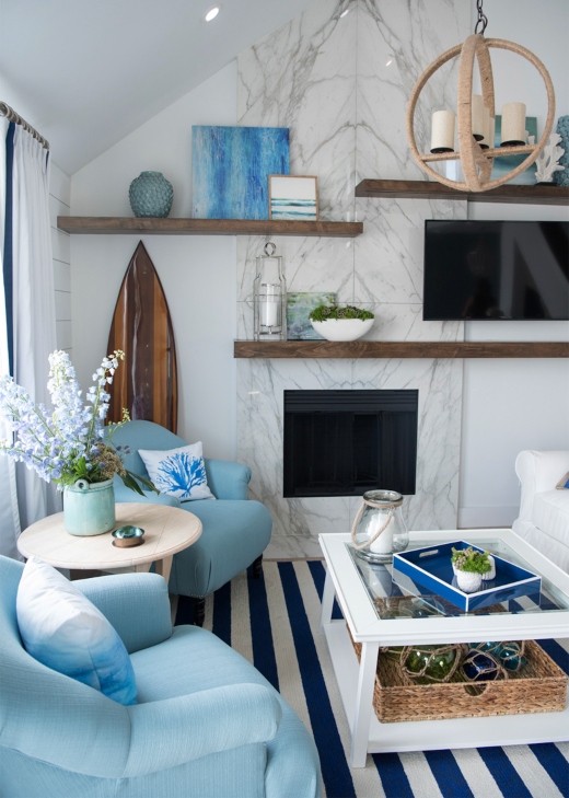 Blue Striped Rug Blue Chairs Living Room Interior Design Idea