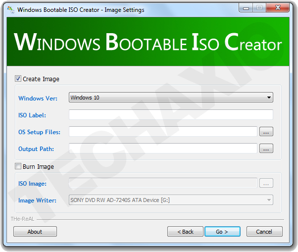 Windows Bootable ISO Creator Image Settings