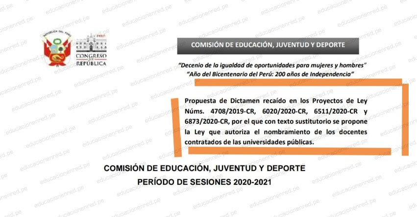 CONGRESO DE LA REPÚBLICA: Comisión de educación debatirá este Lunes predictamen que autoriza Nombramiento de Docentes Contratados en universidades públicas sin pasar por concurso público CONGRESO DE LA REPÚBLICA: Comisión de educación debatirá este Lunes predictamen que autoriza Nombramiento de Docentes Contratados en universidades públicas sin pasar por concurso público