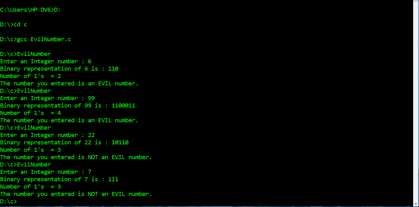 C program to check whether the entered number is Evil number or not.