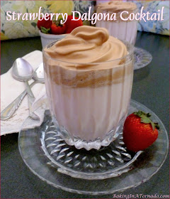 Strawberry Dalgona Cocktail is a strawberry flavored creamy cocktail topped with a creamy whipped coffee. | Recipe developed by www.BakedInATornado.com | #recipe #cocktail