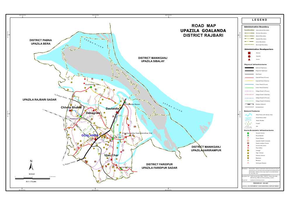 Goalanda Upazila Road Map Rajbari District Bangladesh