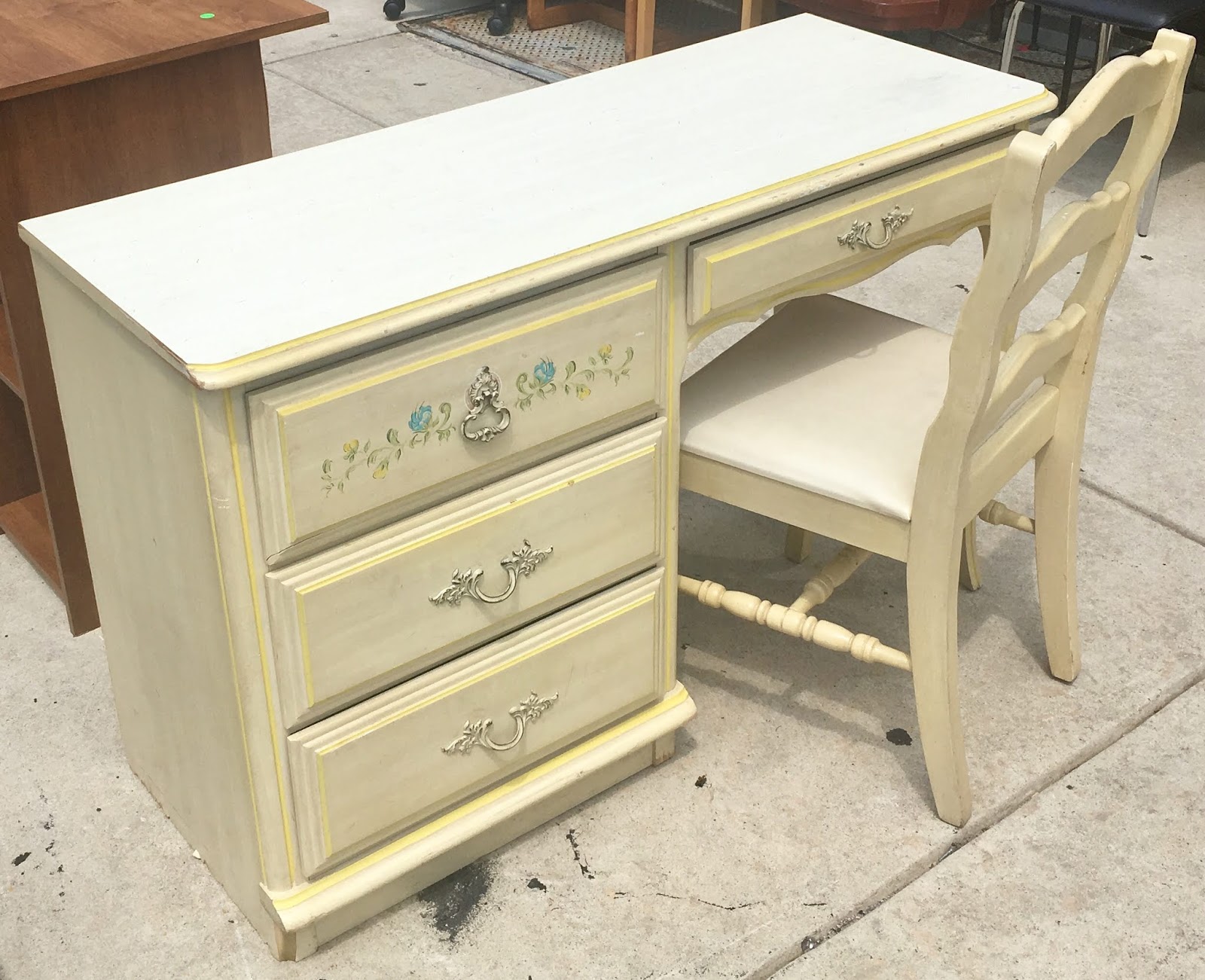 Uhuru Furniture & Collectibles Painted French Provincial Desk & Chair 75 SOLD