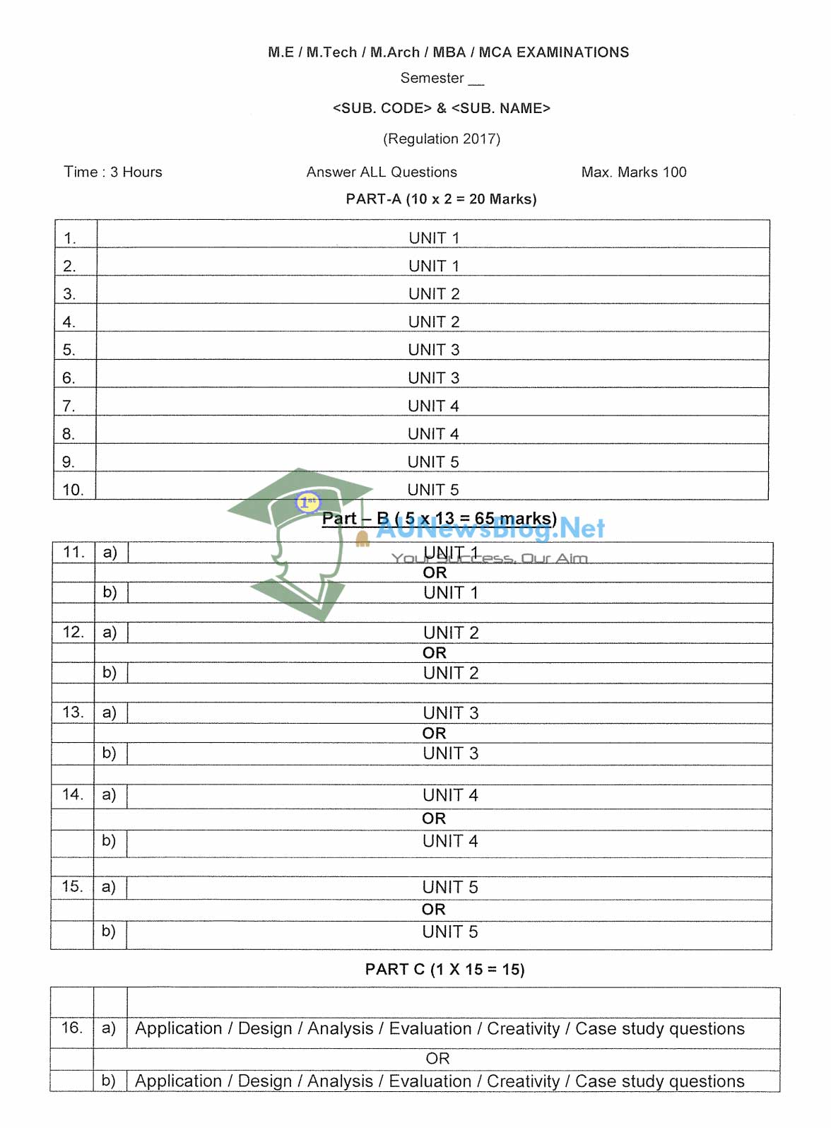 Anna University New Question paper pattern for Regulation 2017