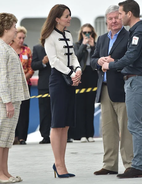 Kate Middleton visited the headquarters of 1851 Trust in Portsmouth. Kate Middleton wore Alexander McQueen dress, Kiki earrings, Rupert Sanderson pumps, shoes