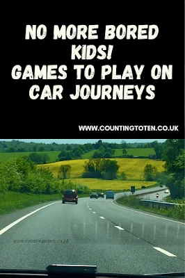 A picture of a motorway and the caption "no more bored kids, games to play on car journeys"