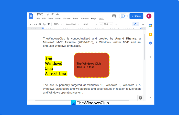 tambahkan kotak teks google docs