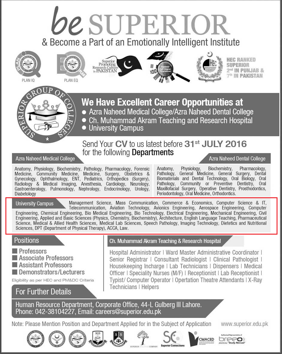 Lecturers and Teaching Faculty Jobs in Superior University Jobs in