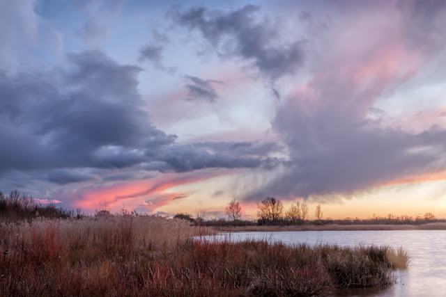 Last of the evening light in the large clouds above the Nature Reserve at Ouse Fens