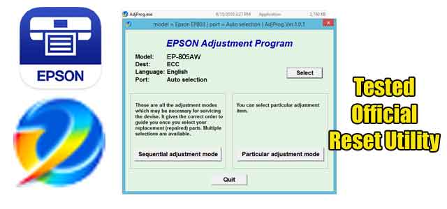 Epson EP-805AW Adjustment program (Reset Utility)