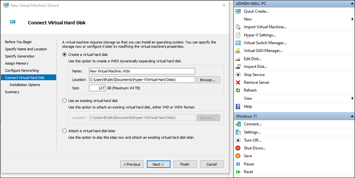 การตั้งค่าตำแหน่ง VHD Hyper-V