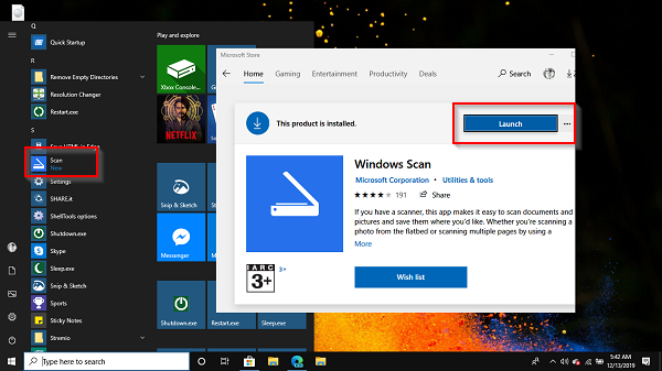 Scansione app in Windows 10