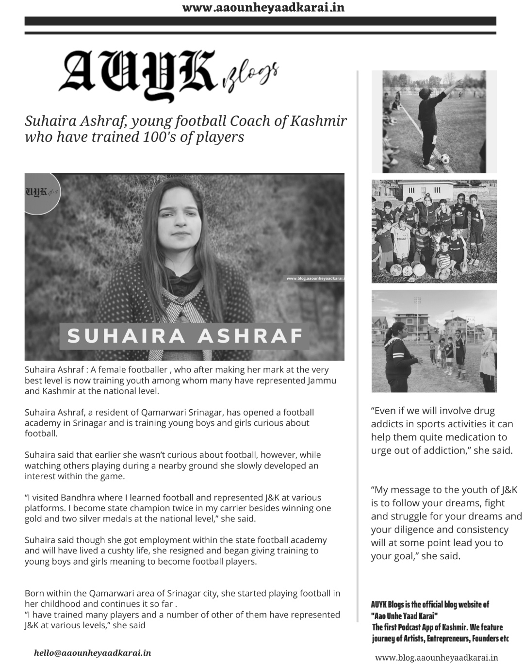 Suhaira Ashraf, a young football Coach of Kashmir- AUYK Blogs