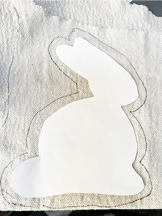 silhouette of bunny on drop cloth and traced