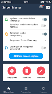 screenshot hp & smartphone menggunakan screen master - tampilan awal screen master