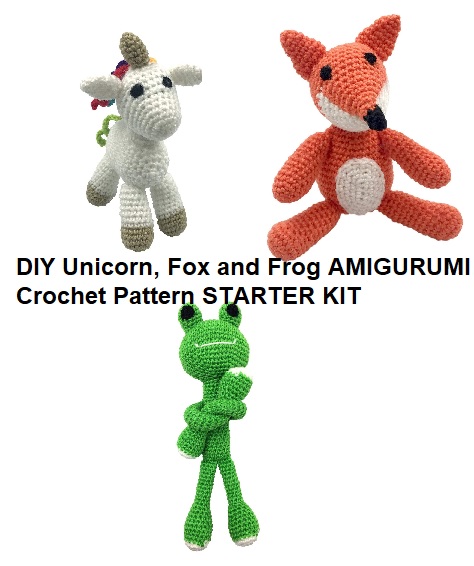 Crochet Unicorn, Fox and Frog Amigurumi Kits