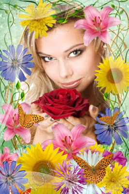 imagen dia primavera+mujer+flores