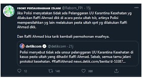 Raffi Ahmad Tak Langgar Prokes, Reborn FPI: Yang Lain Boleh Pesta Juga dong Raffi Ahmad Tak Langgar Prokes, Reborn FPI: Yang Lain Boleh Pesta Juga dong