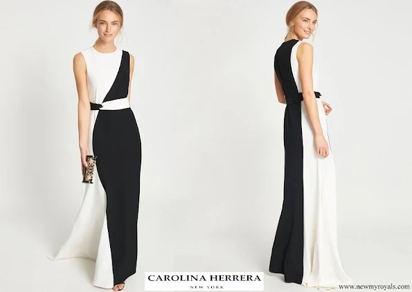 Queen Mathilde wore Carolina Herrera two-tone crepe dress in black white