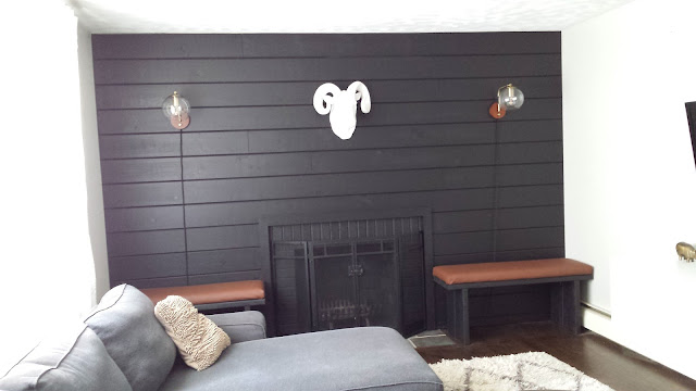 Black Shiplap Fireplace Wall