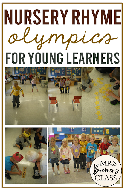 Nursery Rhyme Olympics activities and games for Kindergarten to wrap up our Nursery Rhymes unit with literacy & math activities