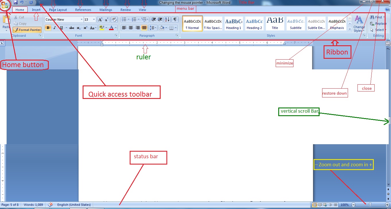 Basic terms of word processing Computer Course