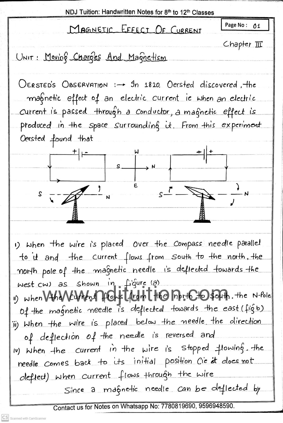 Effect of Electric Current Handwritten Notes for 12th Physics