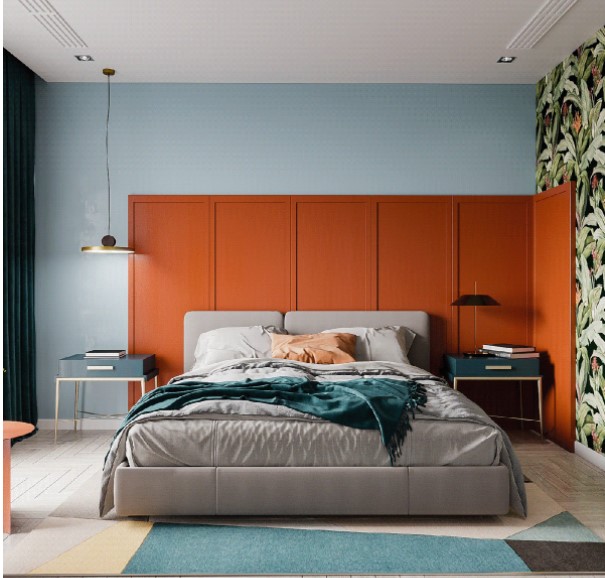 orange two colour combination for bedroom walls