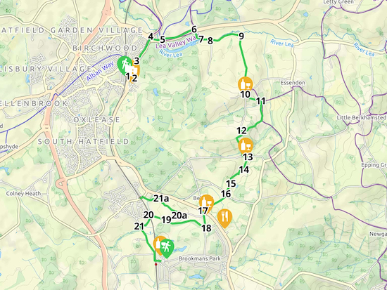 Map for Walk 23: Hatfield-Wildhill-Brookmans Park and Welham Green Created on Map Hub by Hertfordshire Walker Elements © Thunderforest © OpenStreetMap contributors There is a larger interactive map embedded at foot of this page