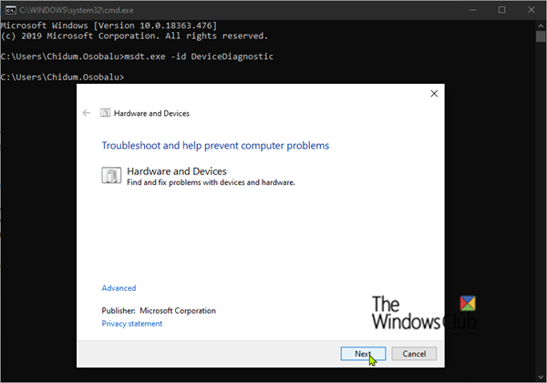 Solucionador de problemas de hardware y dispositivos_Windows10