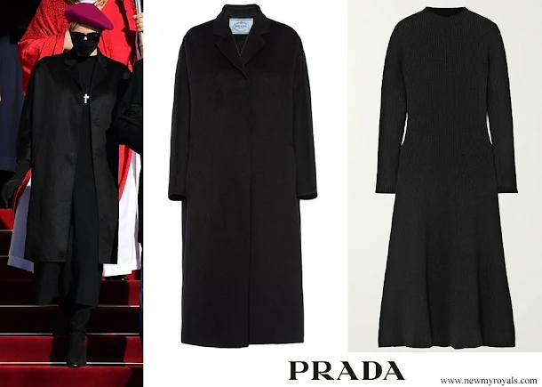 Princess Charlene wore PRADA cashmere coat and ribbed wool-blend midi dress