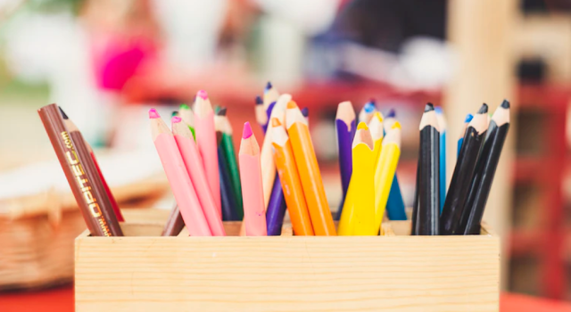 A box of coloured pencils