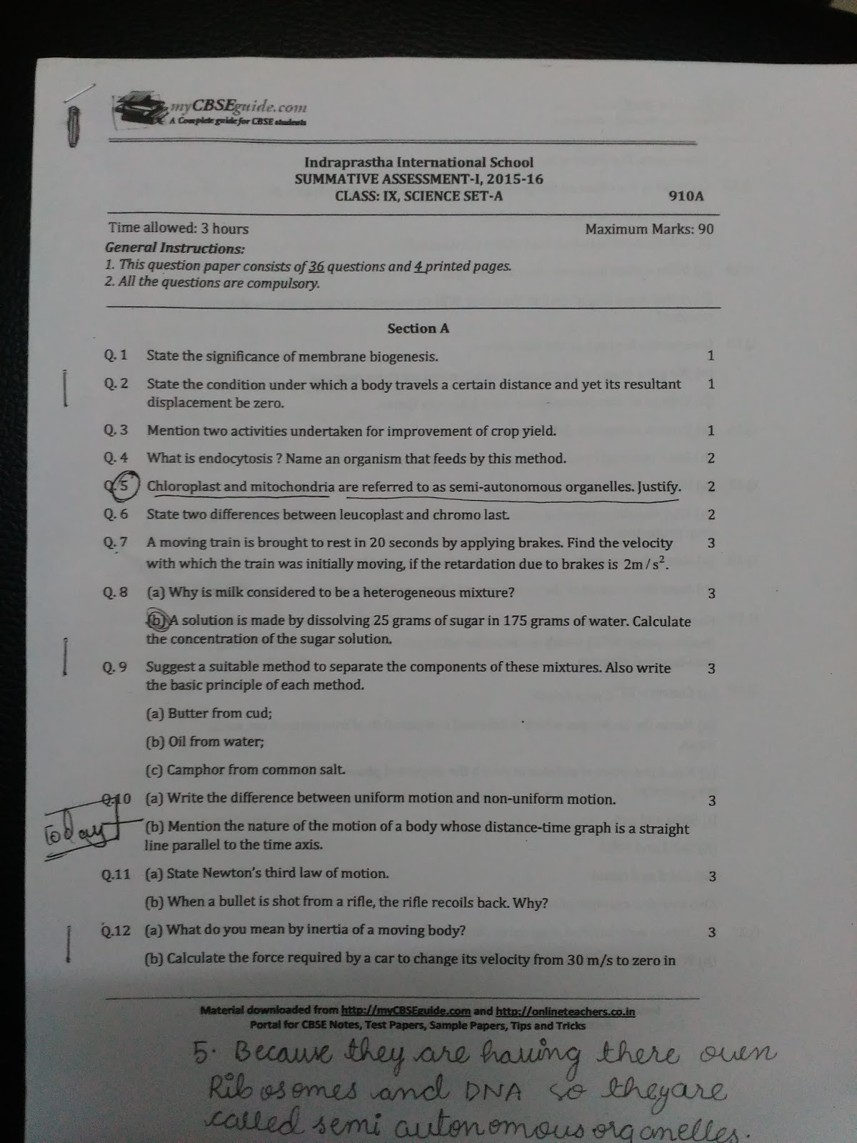 APS, Golconda Priyanka Gupta CLASS 9 / SCIENCE / LAST YEAR QUESTION