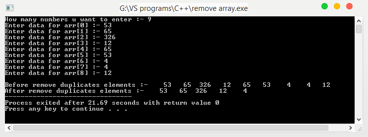 Program in C & C++ to remove duplicate elements from an array.