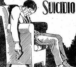 Propaganda do medicamento Urotropina com cena de suicídio.