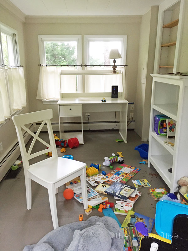 BEFORE- Follow along as we convert an old front porch turned sun room into a vintage modern schoolhouse themed playroom for the One Room Challenge. 