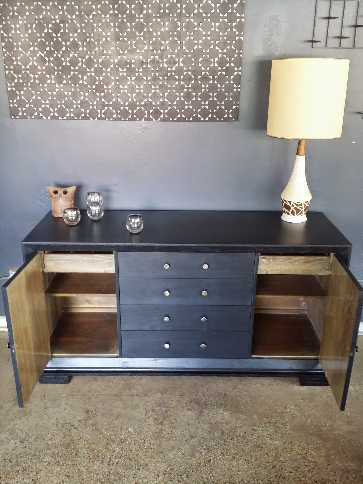Vintage Ground Mid Century Slate Gray Buffet / Media Console