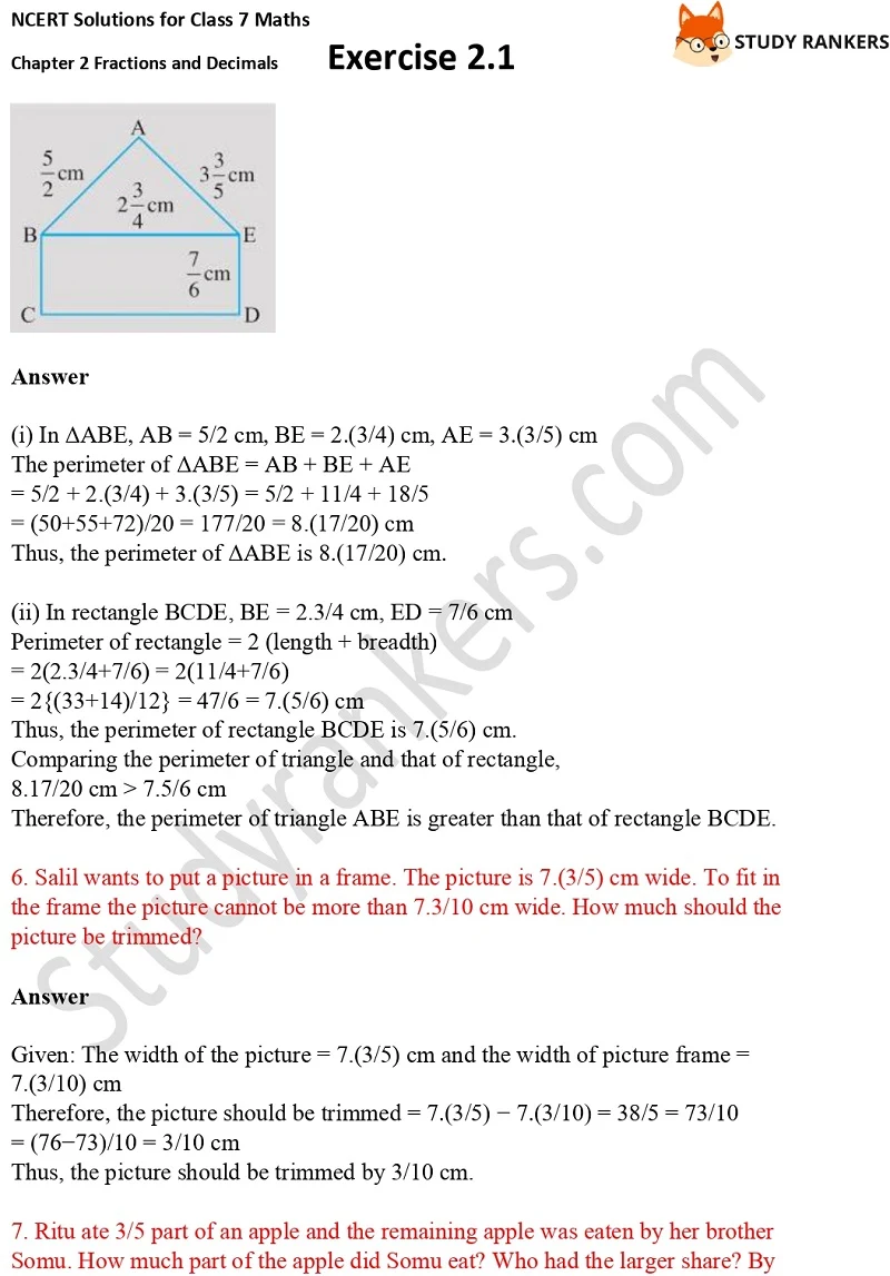 NCERT Solutions for Class 7 Maths Ch 2 Fractions and Decimals Exercise 2.1 3