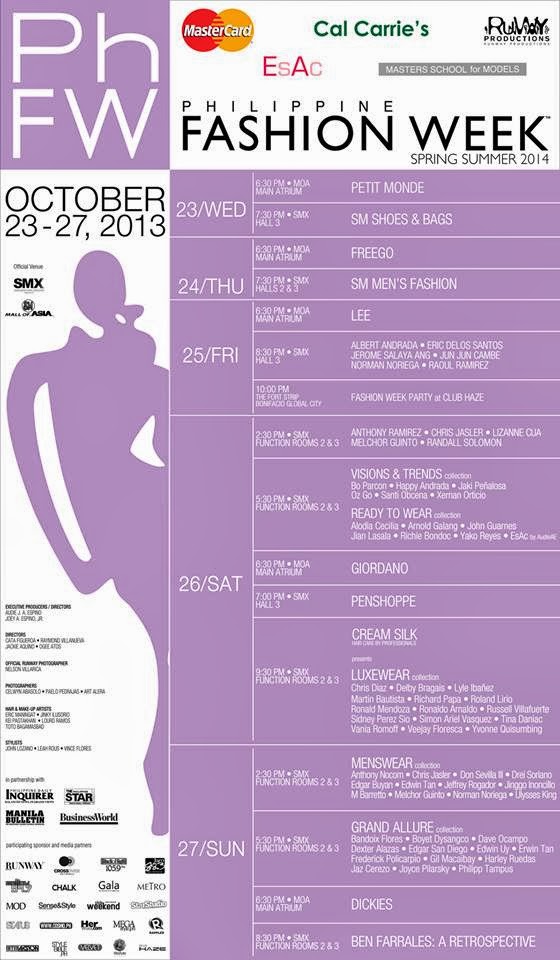 Manila Shopper Philippine Fashion Week Oct 2013 Program Schedule