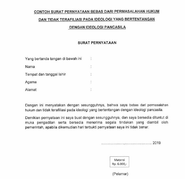 Contoh Surat Pernyataan Bebas Dari Permasalahan Hukum Cpns Kemenag Harian Madrasah
