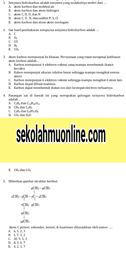 Senyawa hidrokarbon alifatik tidak jenuh ditunjukkan oleh rumus struktur