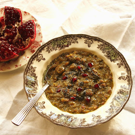 Persian Pomegranate Soup with Fresh Herbs and Mini Meatballs