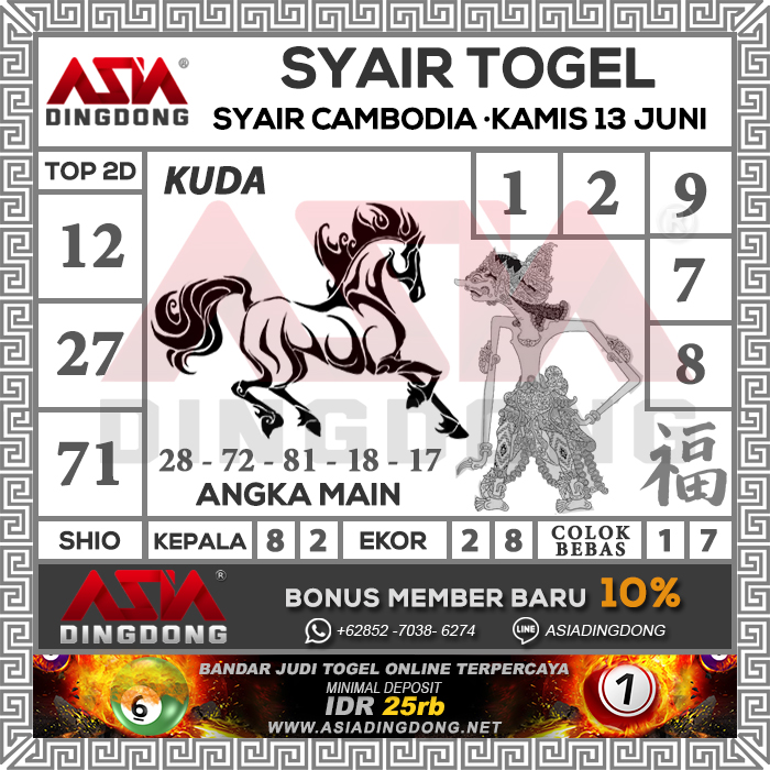 Prediksi Syair Cambodia Hari Kamis Tanggal 13 Juni 2019