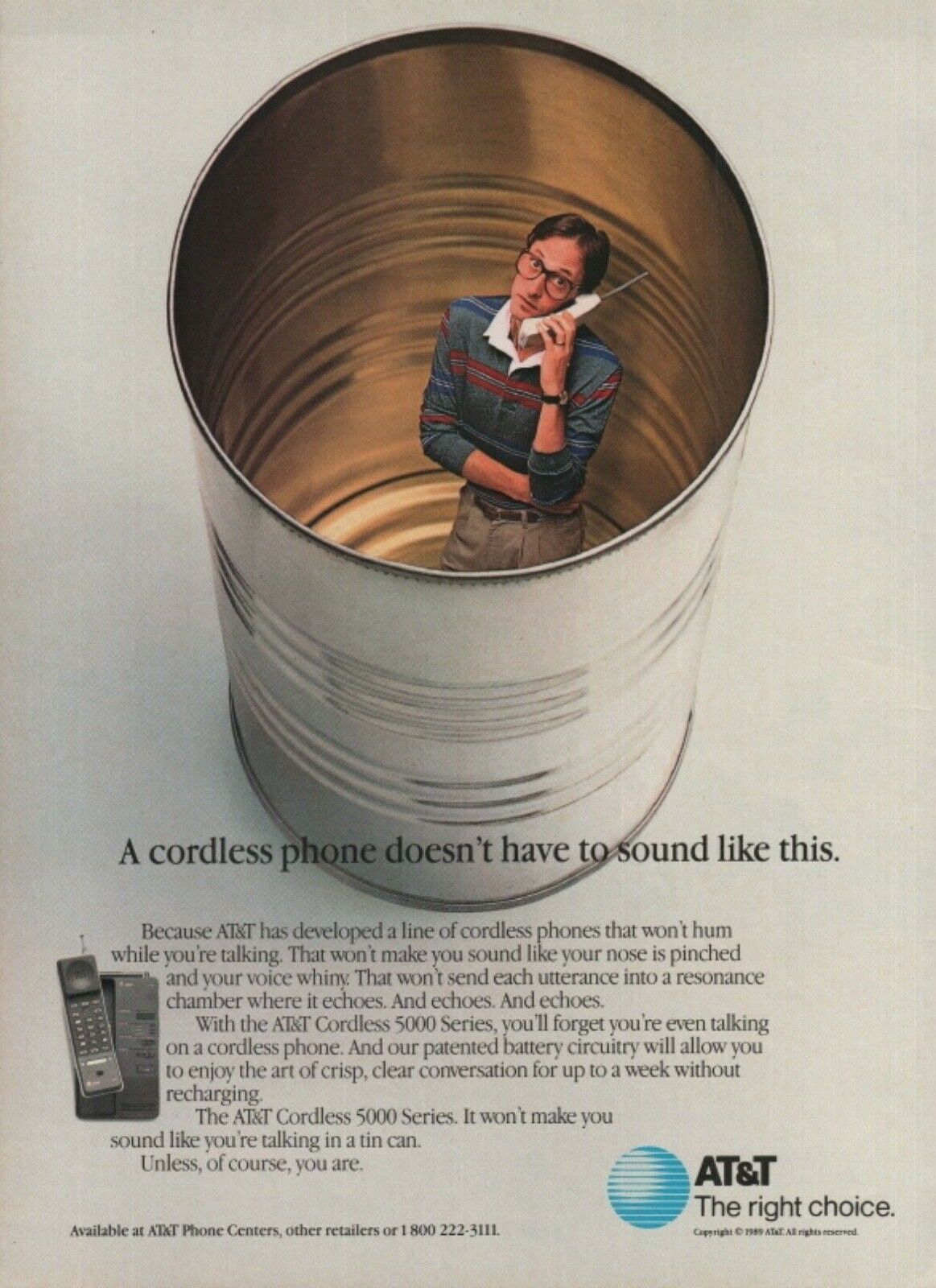 1989 - AT&T - TIN CAN PHONE - Magazine Ad - | Old Magazine Ads