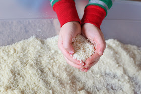 Edible Pretend Snow for Winter Sensory Play - safe for babies and toddlers!  From Fun at Home with Kids